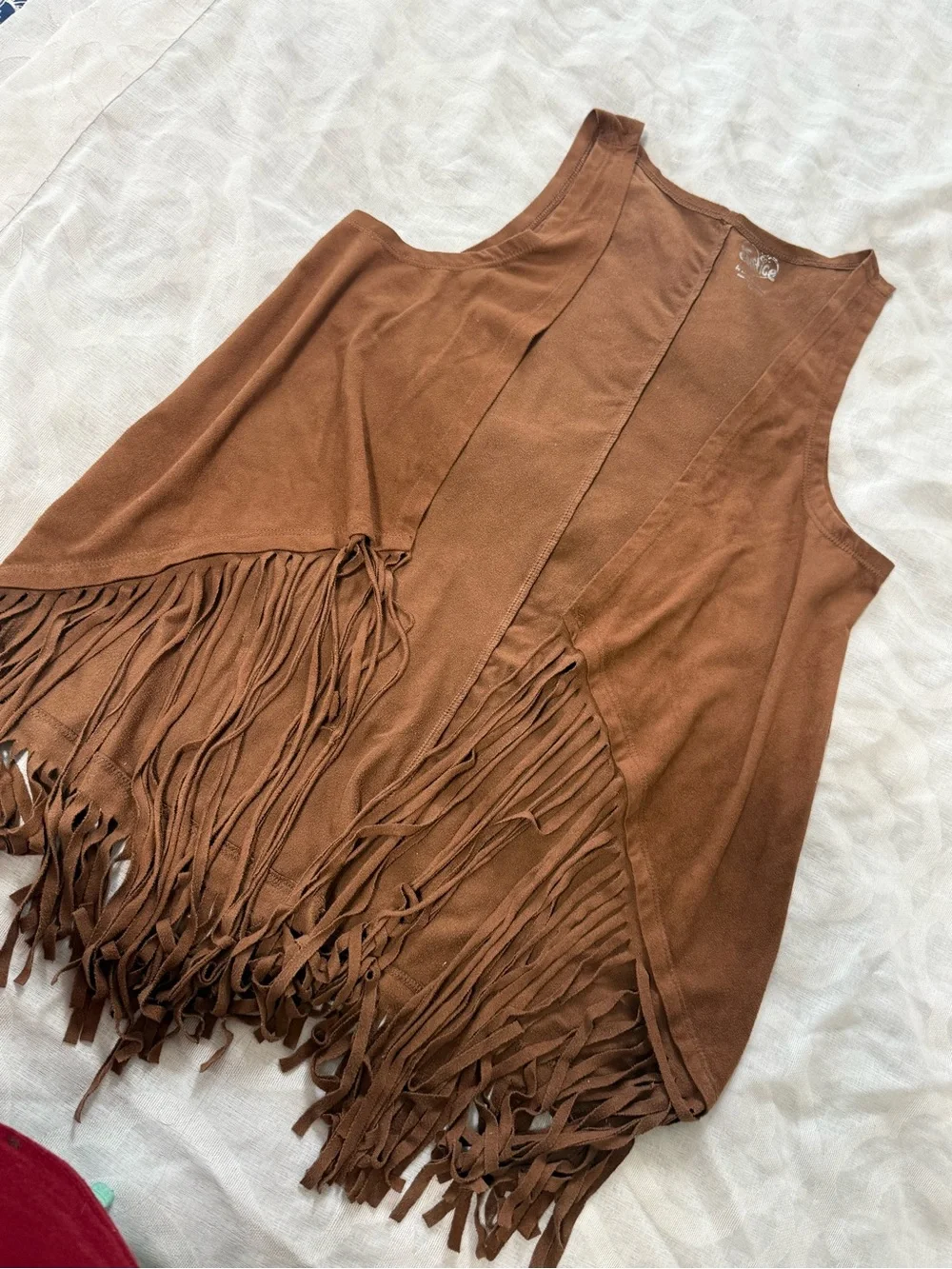 Justice Brown Faux-Suede Fringe Vest